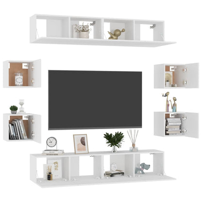 8-Delige Tv-Meubelset Bewerkt Hout 80 x 30 x 30 cm Wit