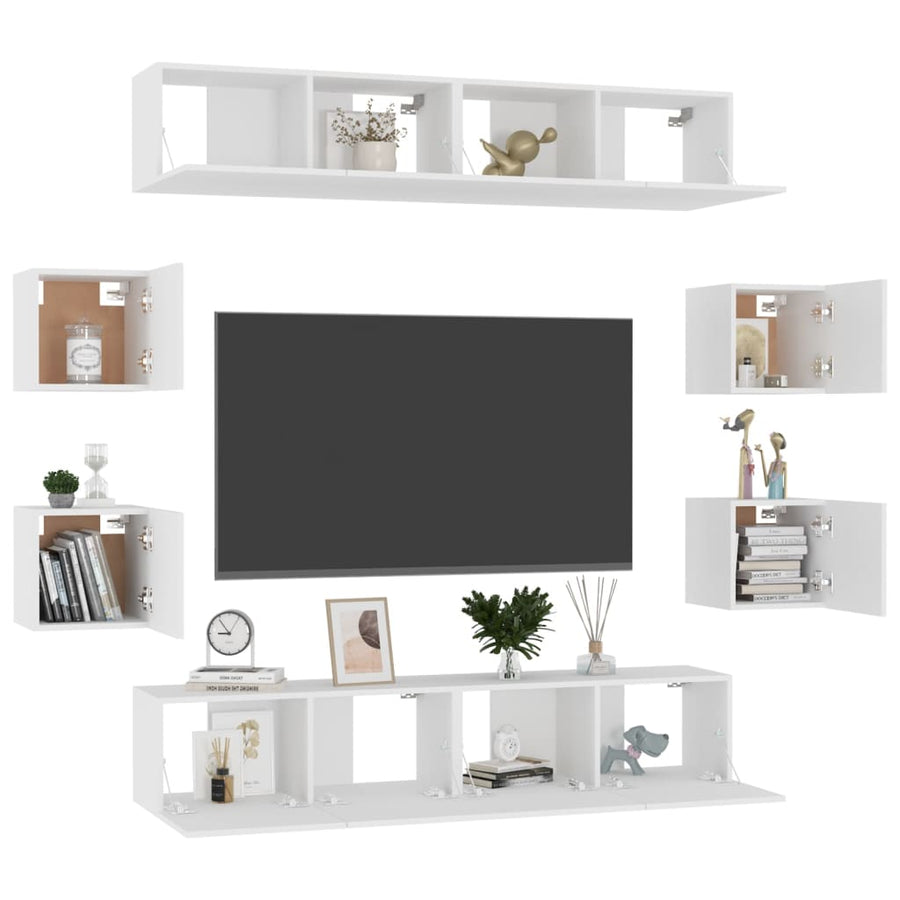 8-Delige Tv-Meubelset Bewerkt Hout 80 x 30 x 30 cm Wit