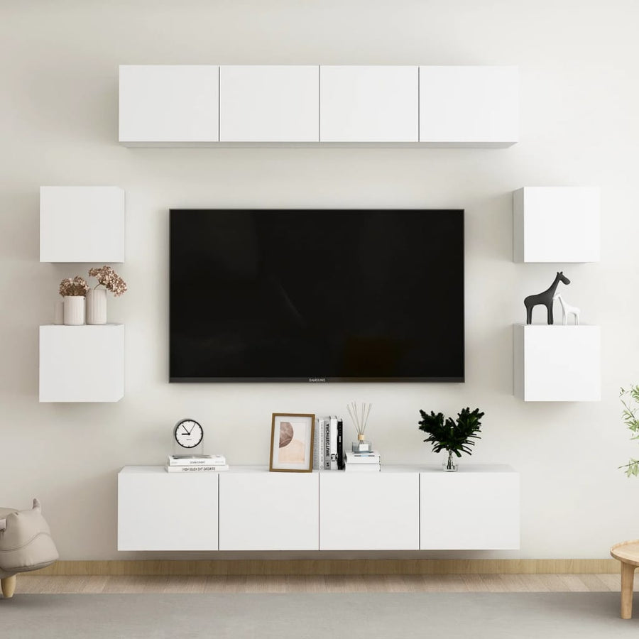 8-Delige Tv-Meubelset Bewerkt Hout 80 x 30 x 30 cm Wit