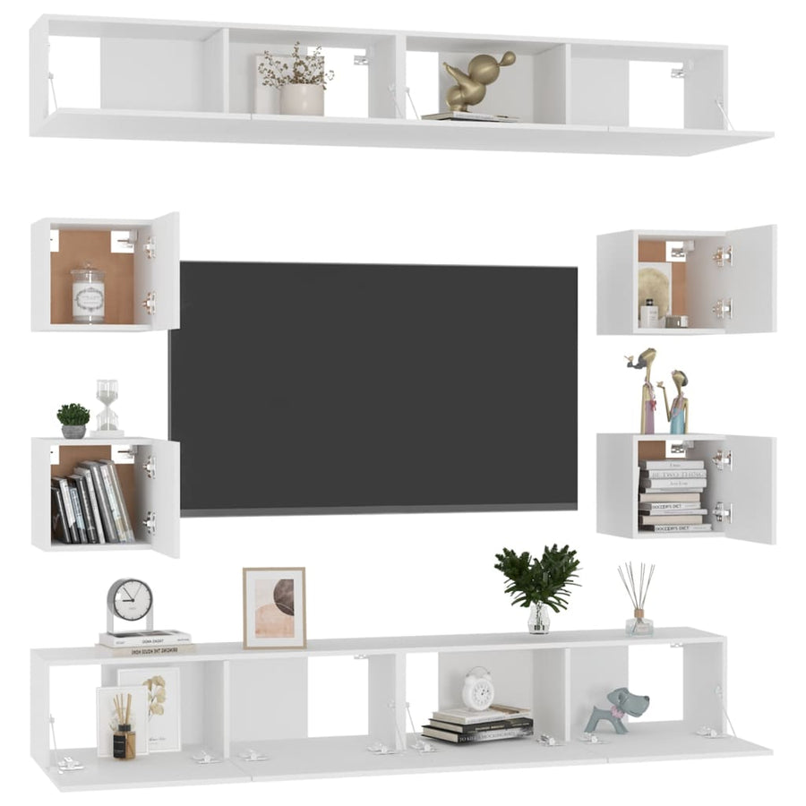 8-Delige Tv-Meubelset Spaanplaat 100 x 30 x 30 cm Wit