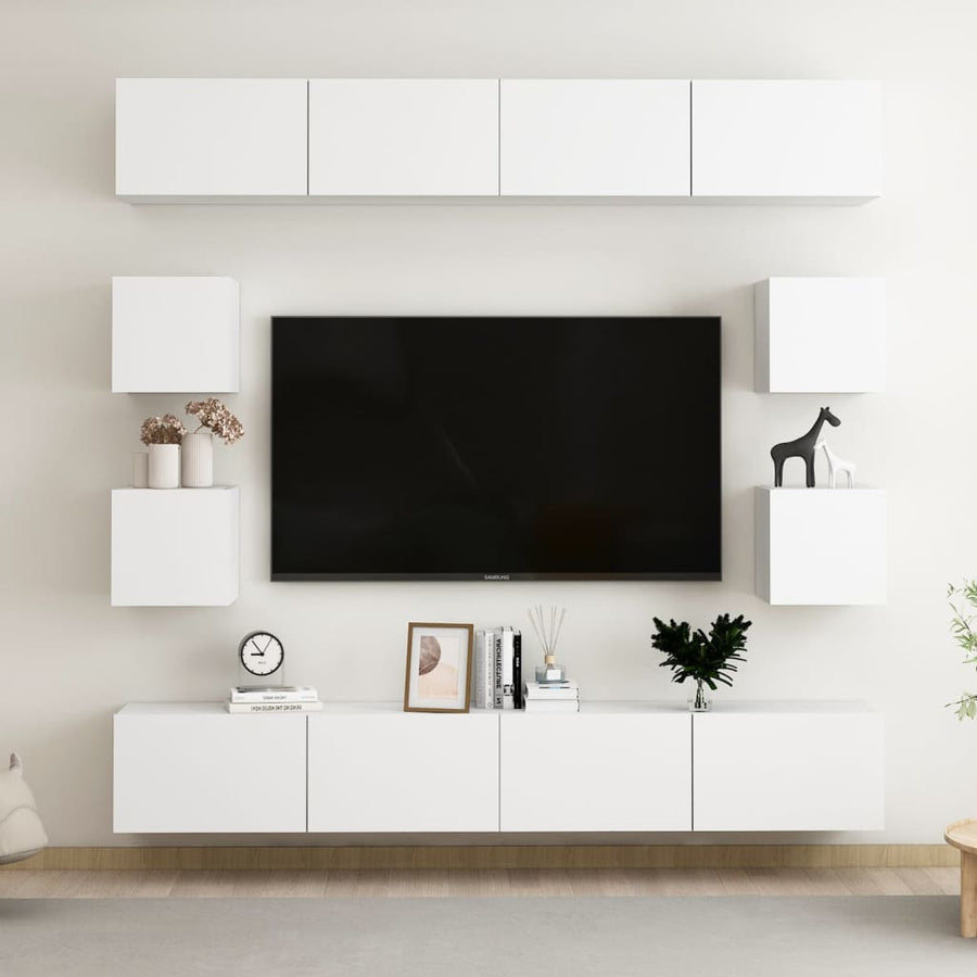 8-Delige Tv-Meubelset Spaanplaat 100 x 30 x 30 cm Wit