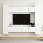 8-piece TV unit set distressed wood white