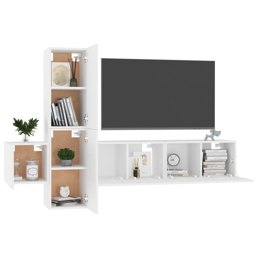 5-Delige Tv-Meubelset Bewerkt Hout 120 cm Wit