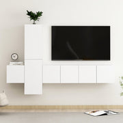 5-piece TV unit set distressed wood white