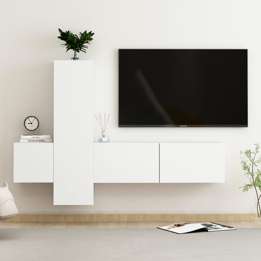 3-Delige Tv-Meubelset Spaanplaat 100 x 30 x 30 cm Wit