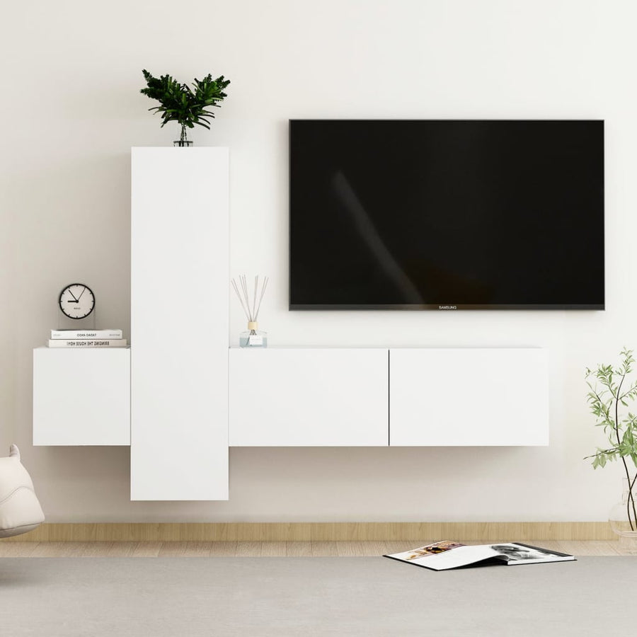 3-Delige Tv-Meubelset Spaanplaat 100 x 30 x 30 cm Wit