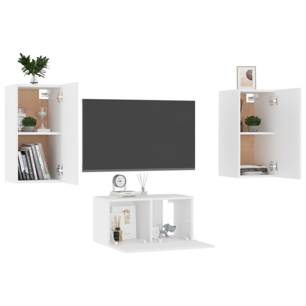 3-delige Tv-meubelset bewerkt hout wit