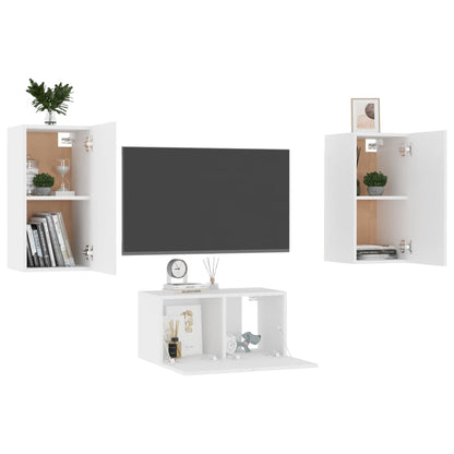 3-delige Tv-meubelset bewerkt hout wit