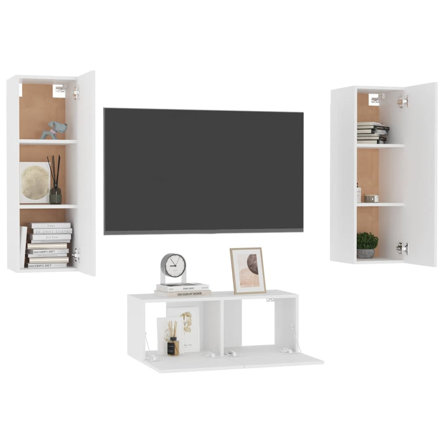 3-delige Tv-meubelset spaanplaat wit 80 x 30 x 30 cm Wit
