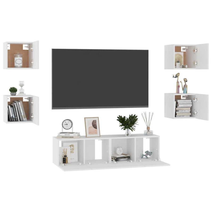 6-Delige Tv-Meubelset Bewerkt Hout 120 cm Wit