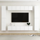 10-piece TV cabinet set in distressed white wood