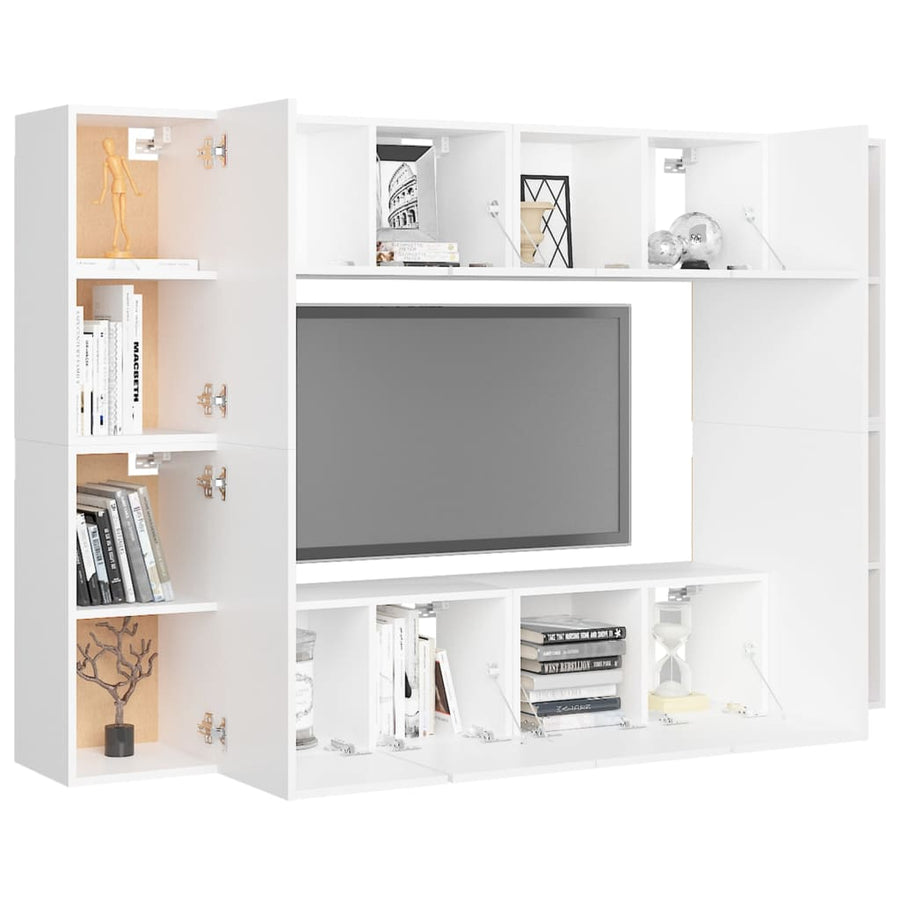 8-Delige Tv-Meubelset Bewerkt Hout 1 60 cm Wit