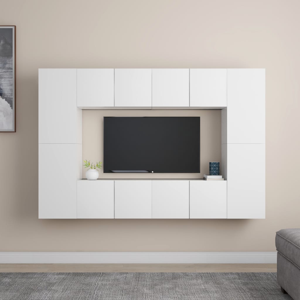 8-Delige Tv-Meubelset Bewerkt Hout 1 60 cm Wit