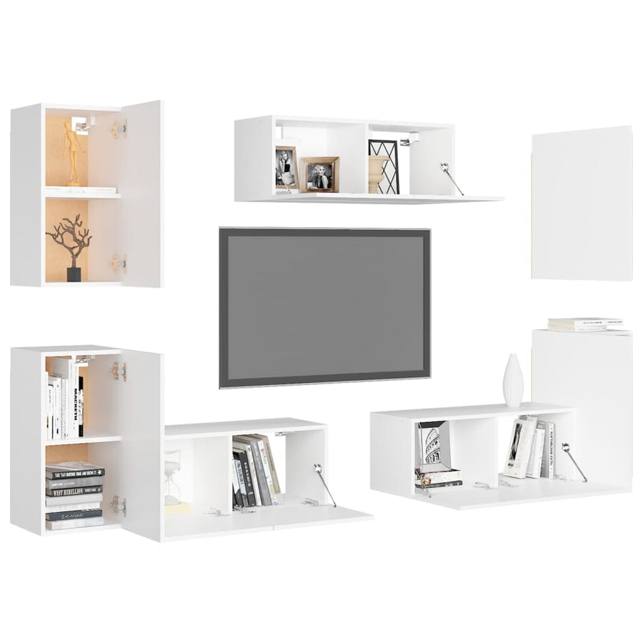 7-Delige Tv-Meubelset Spaanplaat 80 x 30 x 30 cm Wit
