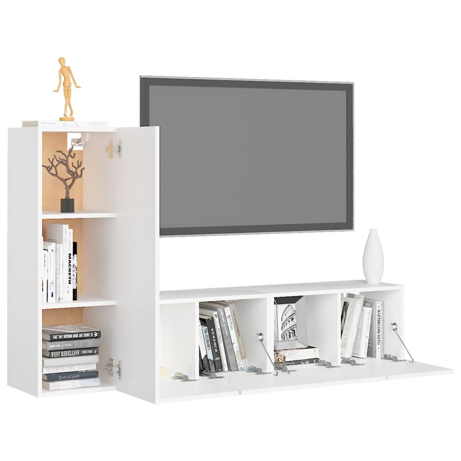 3-Delige Tv-Meubelset Bewerkt Hout 60 cm Wit