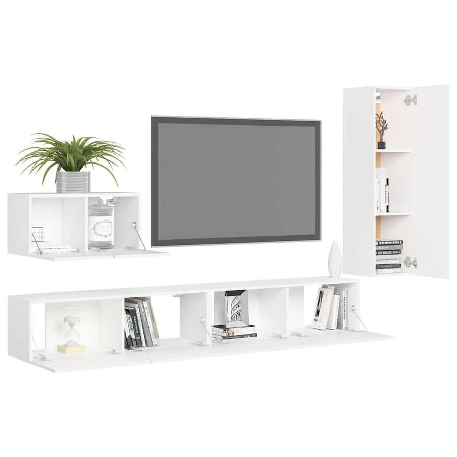 4-Delige Tv-Meubelset Bewerkt Hout 110 cm