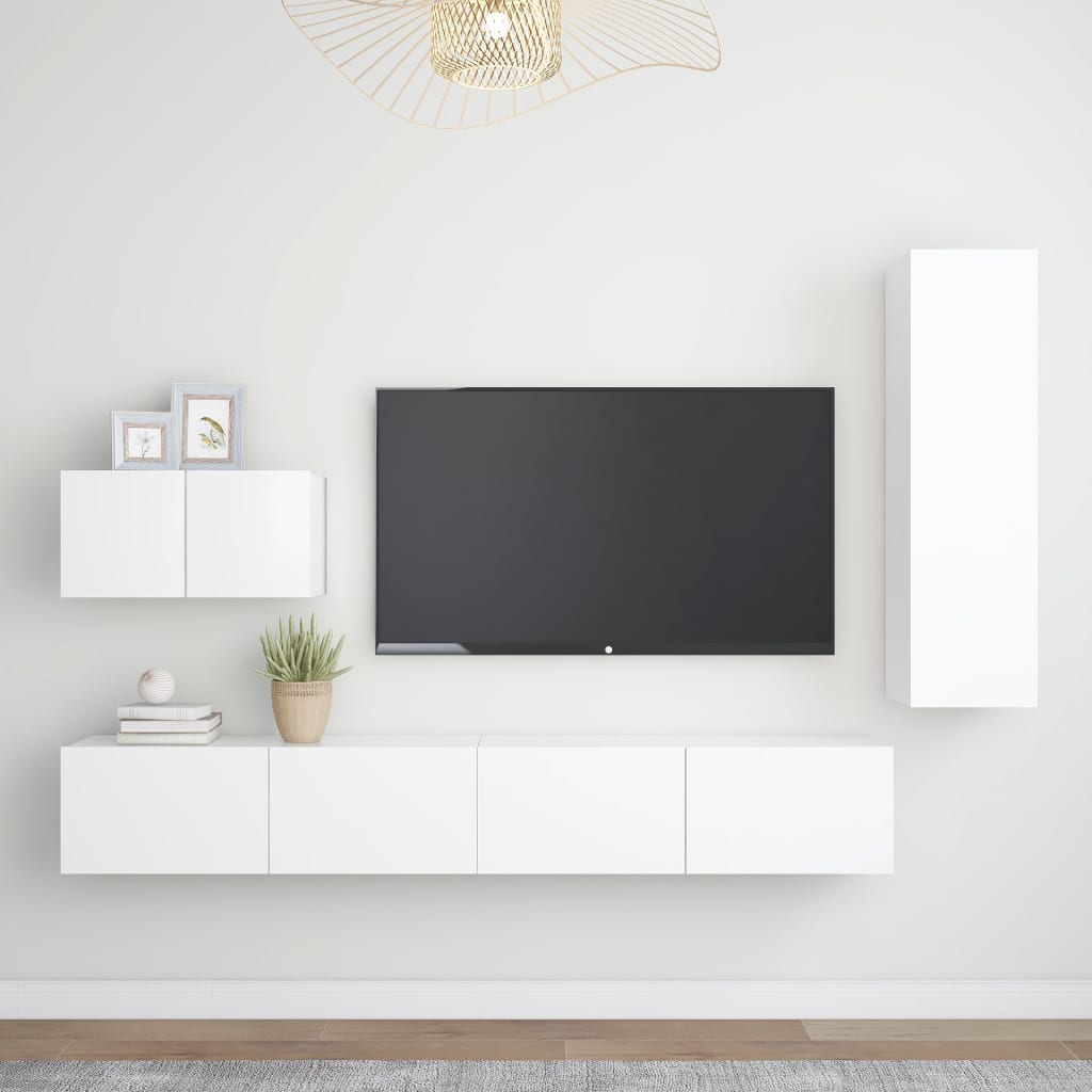 4-Delige Tv-Meubelset Bewerkt Hout 110 cm