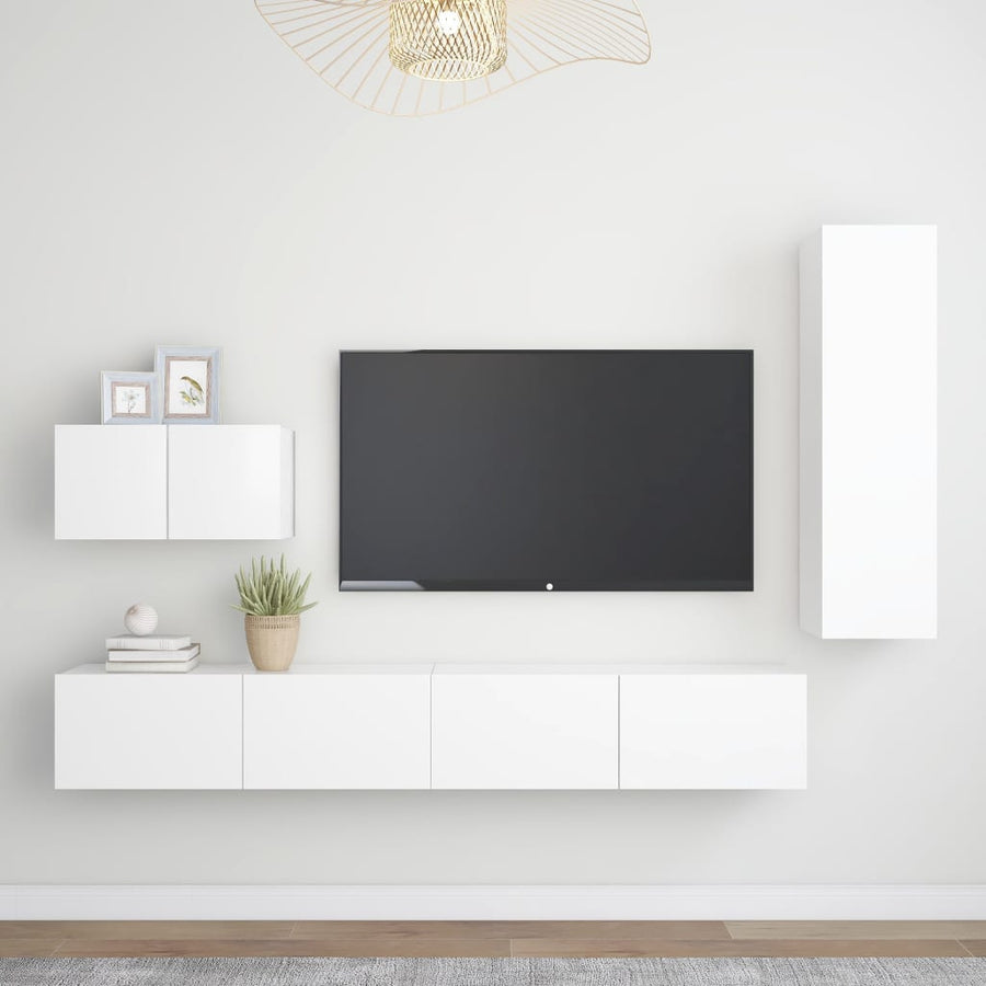 4-Delige Tv-Meubelset Bewerkt Hout 110 cm
