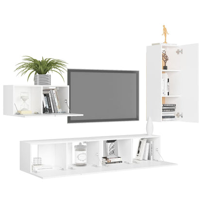 4-Delige Tv-Meubelset Bewerkt Hout 90 cm