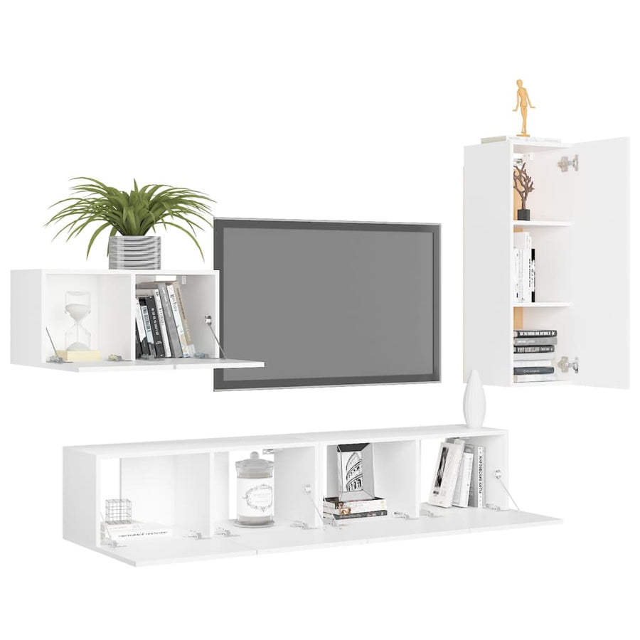 4-Delige Tv-Meubelset Bewerkt Hout 90 cm