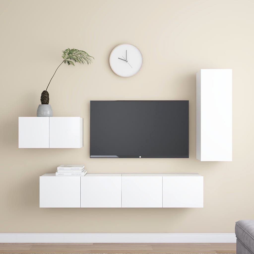 4-Delige Tv-Meubelset Bewerkt Hout 90 cm