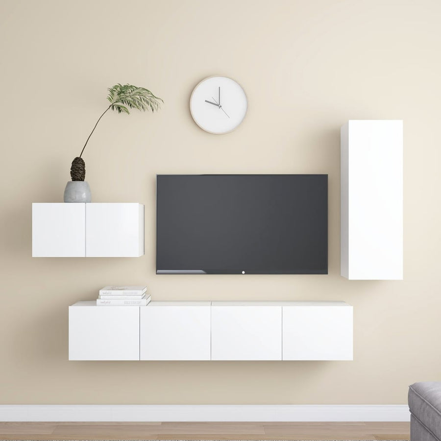 4-Delige Tv-Meubelset Bewerkt Hout 90 cm