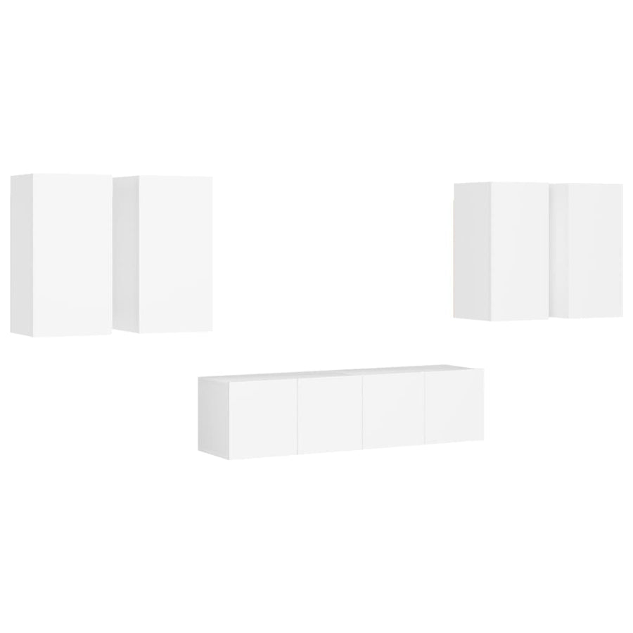6-Delige Tv-Meubelset Bewerkt Hout 60 cm Wit
