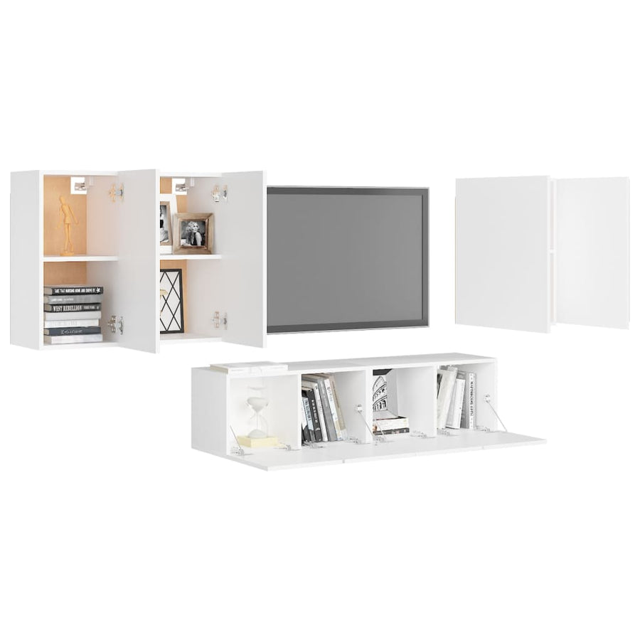 6-Delige Tv-Meubelset Bewerkt Hout 60 cm Wit