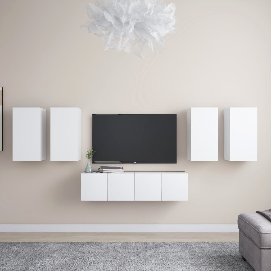 6-Delige Tv-Meubelset Bewerkt Hout 60 cm Wit
