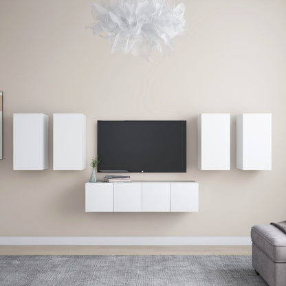 6-Delige Tv-Meubelset Bewerkt Hout 60 cm Wit