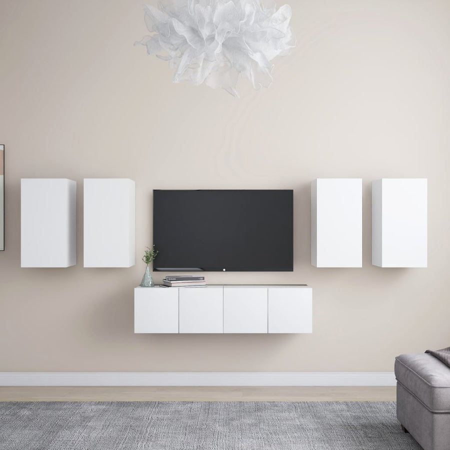 6-Delige Tv-Meubelset Bewerkt Hout 60 cm Wit