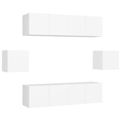 6-Delige Tv-Meubelset Bewerkt Hout 60 cm Wit