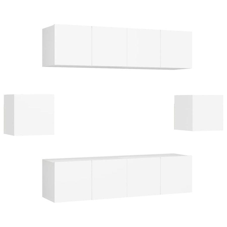 6-Delige Tv-Meubelset Bewerkt Hout 60 cm Wit