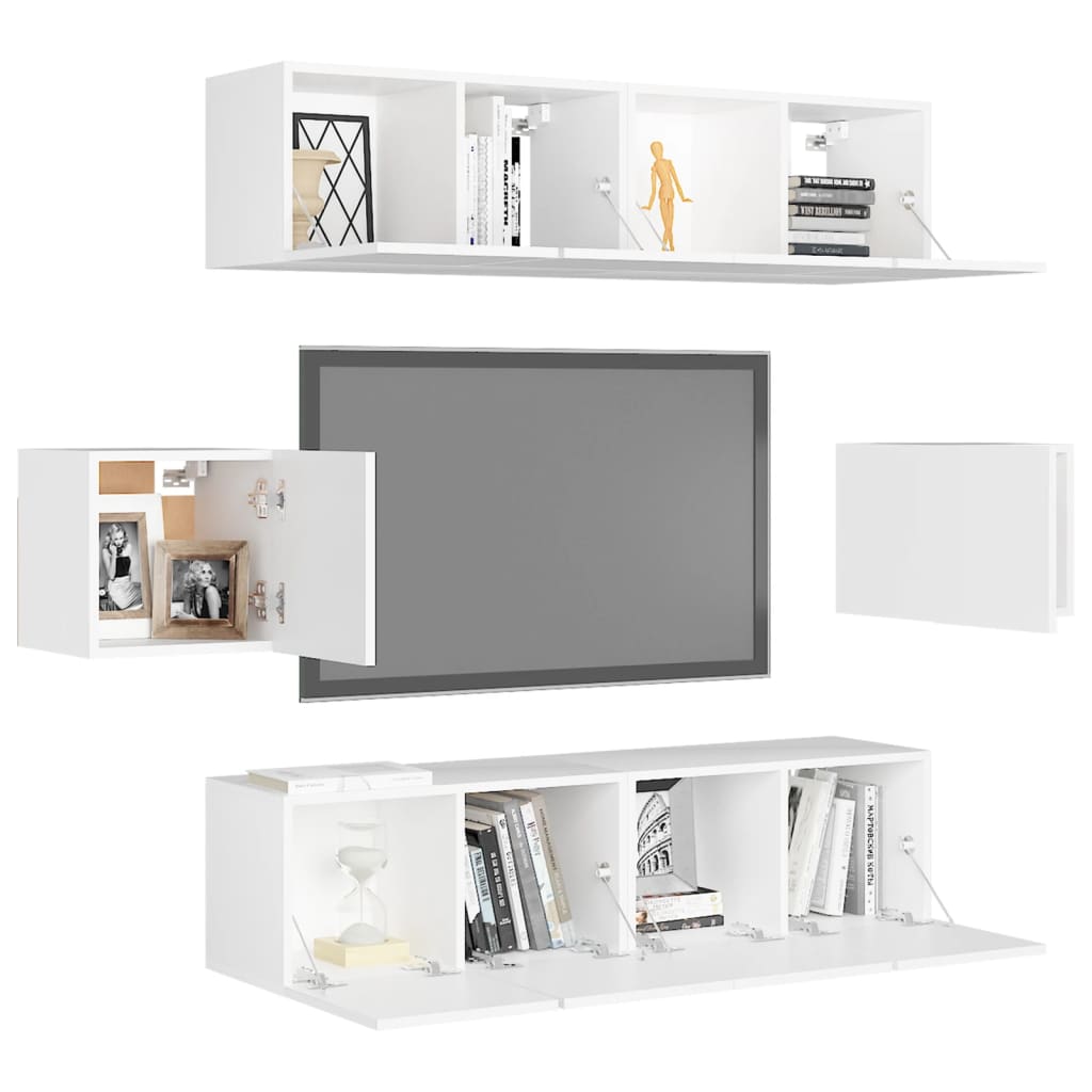 6-Delige Tv-Meubelset Bewerkt Hout 60 cm Wit