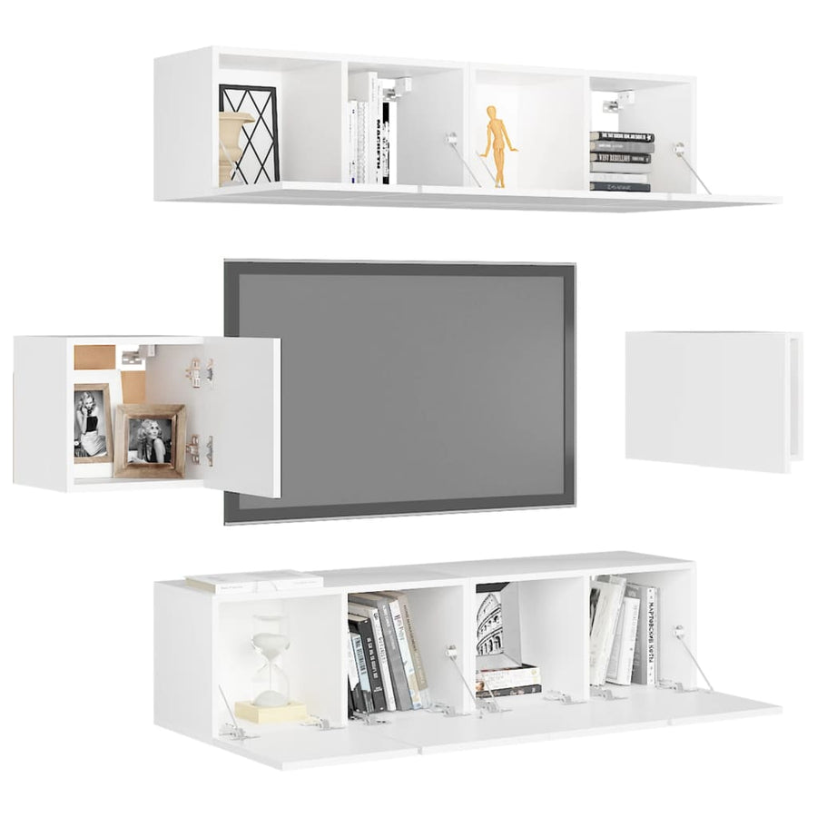 6-Delige Tv-Meubelset Bewerkt Hout 60 cm Wit