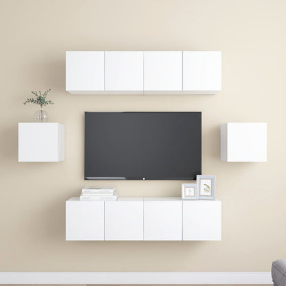 6-Delige Tv-Meubelset Bewerkt Hout 60 cm Wit