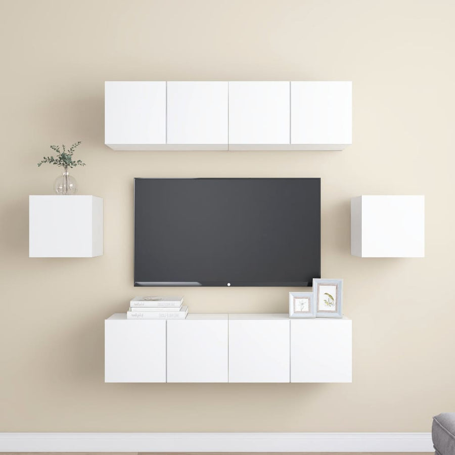 6-Delige Tv-Meubelset Bewerkt Hout 60 cm Wit