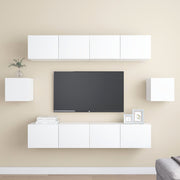 6-piece TV cabinet set, engineered wood, white