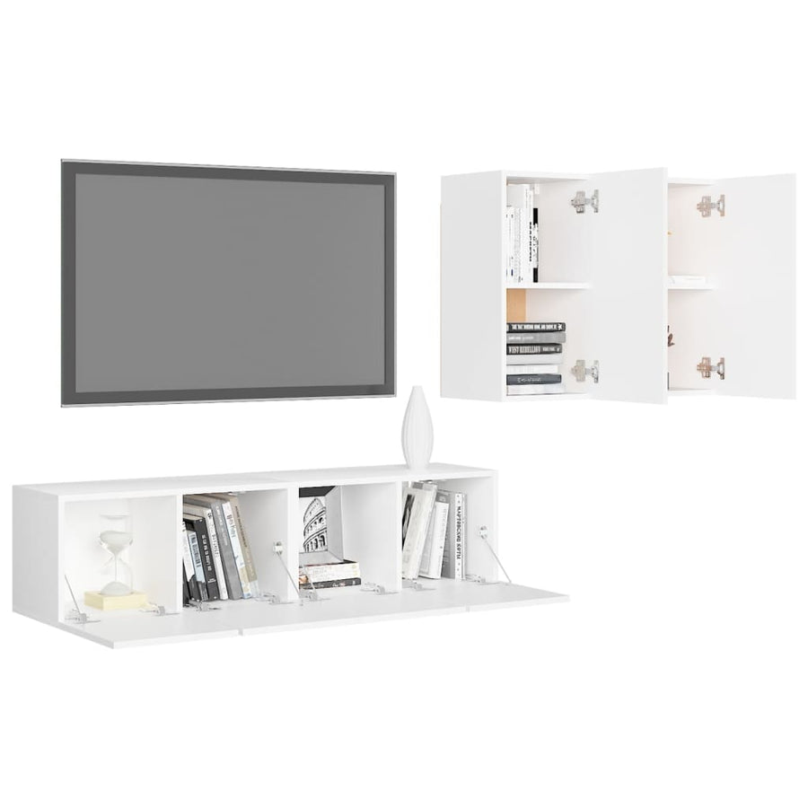 4-Delige Tv-Meubelset Bewerkt Hout 60 cm Wit