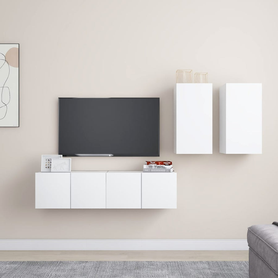 4-Delige Tv-Meubelset Bewerkt Hout 60 cm Wit