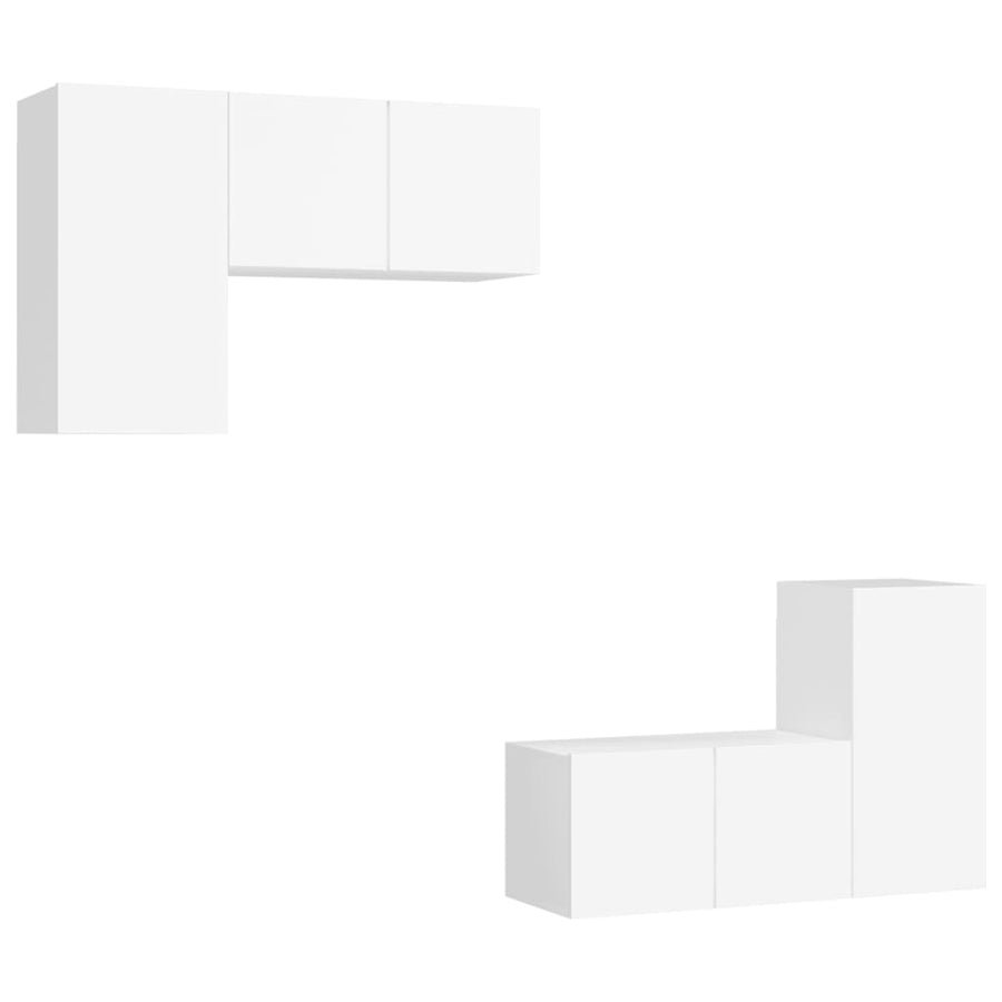 4-Delige Tv-Meubelset Bewerkt Hout 60 cm Wit