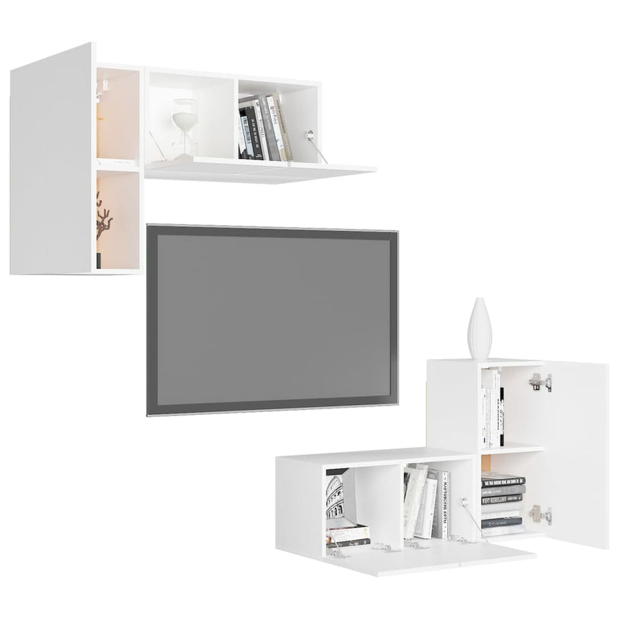 4-Delige Tv-Meubelset Bewerkt Hout 60 cm Wit