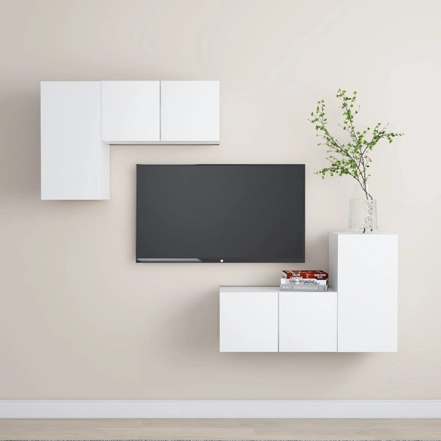 4-Delige Tv-Meubelset Bewerkt Hout 60 cm Wit