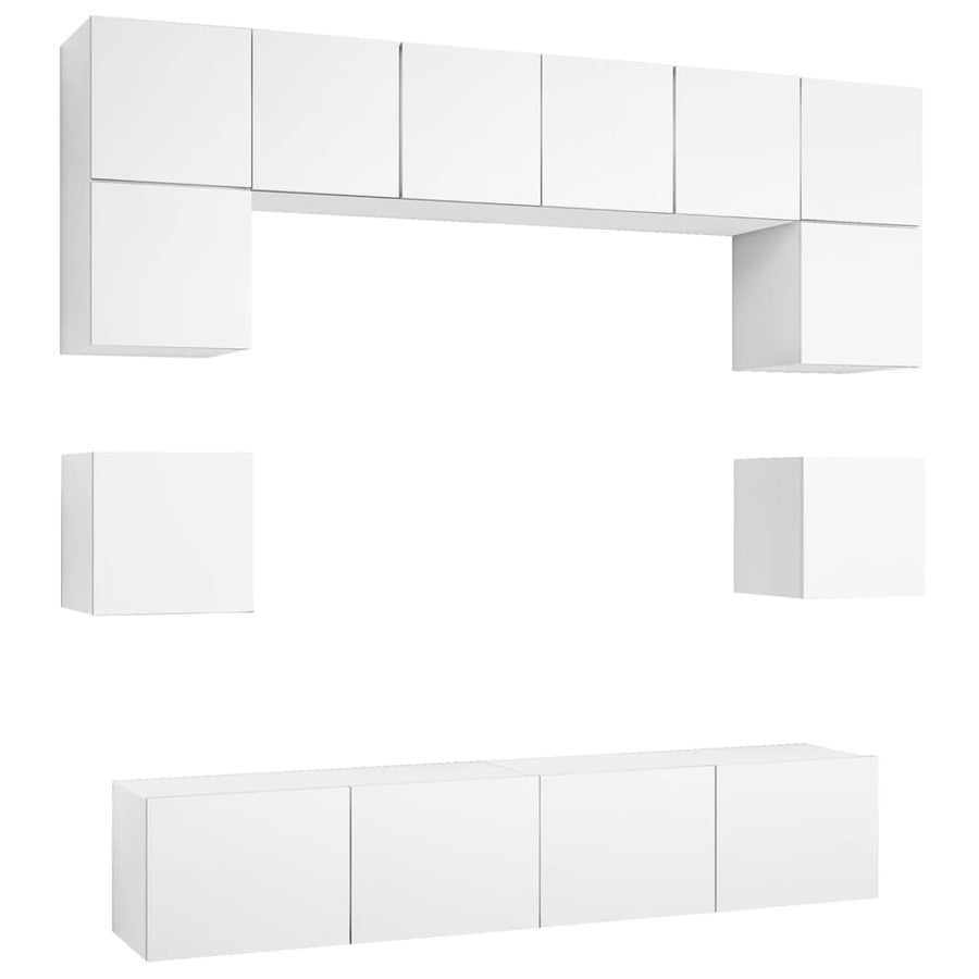 8-Delige Tv-Meubelset Bewerkt Hout 80 cm Wit