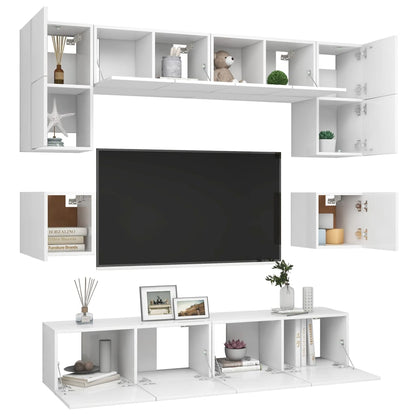 8-Delige Tv-Meubelset Bewerkt Hout 80 cm Wit