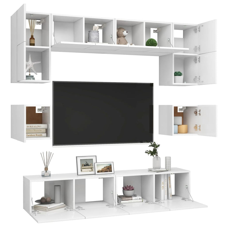 8-Delige Tv-Meubelset Bewerkt Hout 80 cm Wit