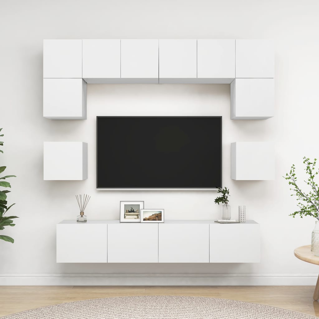 8-Delige Tv-Meubelset Bewerkt Hout 80 cm Wit