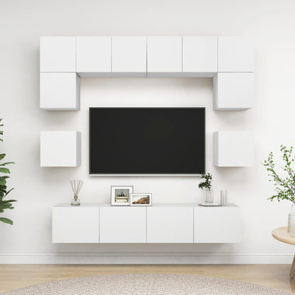 8-Delige Tv-Meubelset Bewerkt Hout 80 cm Wit