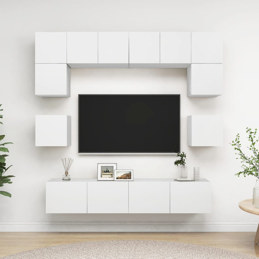 8-Delige Tv-Meubelset Bewerkt Hout 80 cm Wit