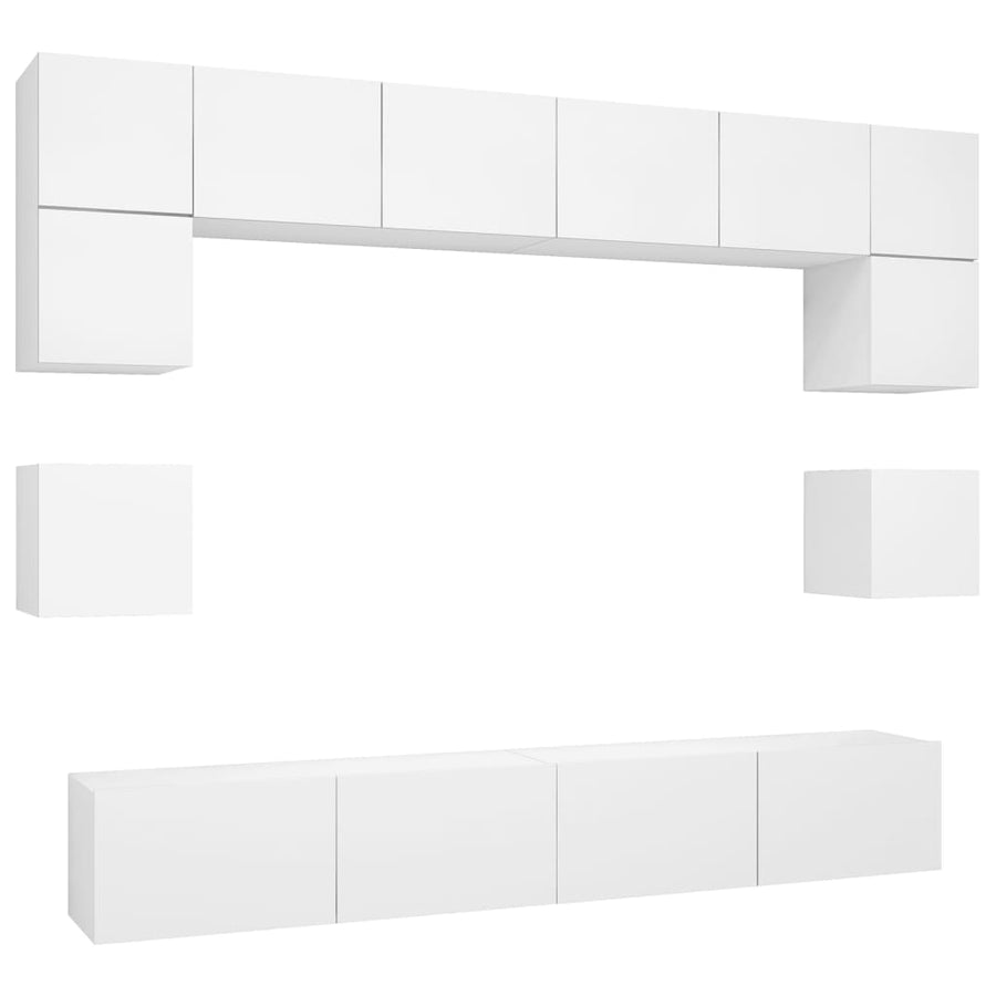 8-Delige Tv-Meubelset Bewerkt Hout 100 cm Wit